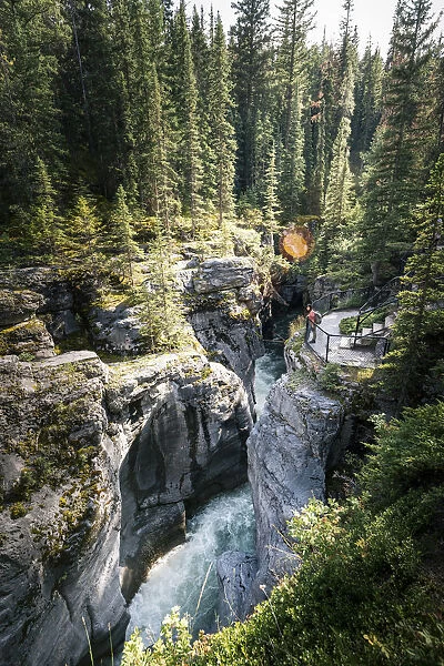 Canada, Alberta, Jasper National Park, Jasper, Maligne Canyon and waterfall