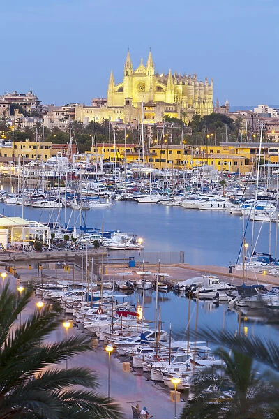 Cathedral La Seu and harbour, Palma de Mallorca, Mallorca, Balearic Islands, Spain