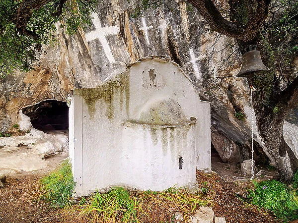 Chapel of Panagia Sarantaskaliotissa at the entrance to The Cave of Pythagoras, Mount Kerkis, Samos Island, North Aegean, Greece