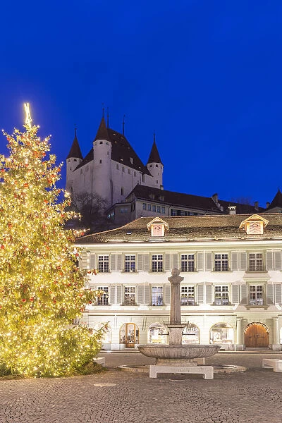 Christmas lights in the Rathausplatz. Thun, Canton of Bern, Switzerland, Europe