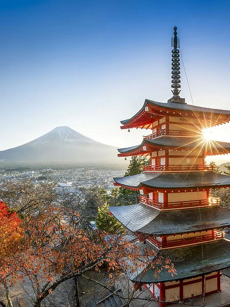 Chureito Pagoda with Mount Fuji during autumn season, Fujiyoshida, Yamanashi prefecture