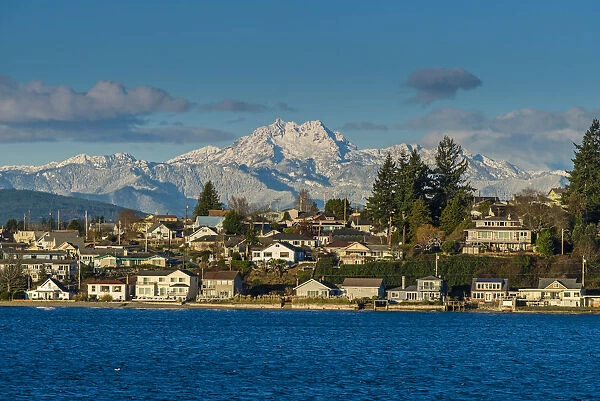 City skyline with snowy mountains of the Olympic peninsula in the background, Bremerton
