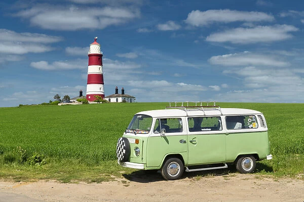 Classic 1979 VW Motorcaravan, Happisburgh Lighthouse, Norfolk, England
