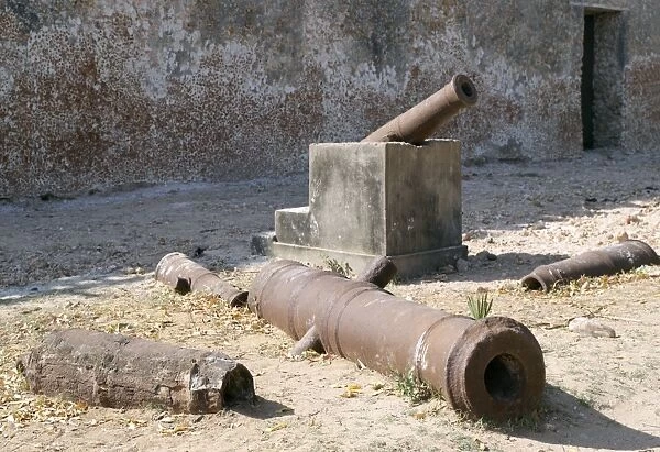 A collection of rusted cannons