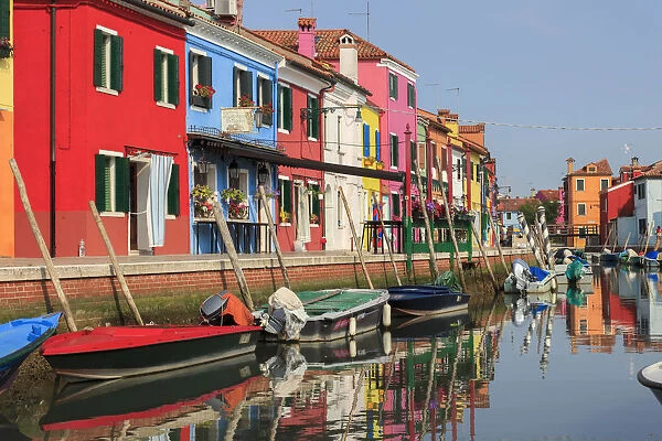 Colored Houses on the Waterfront on the Island of Burano; Venice, Italy