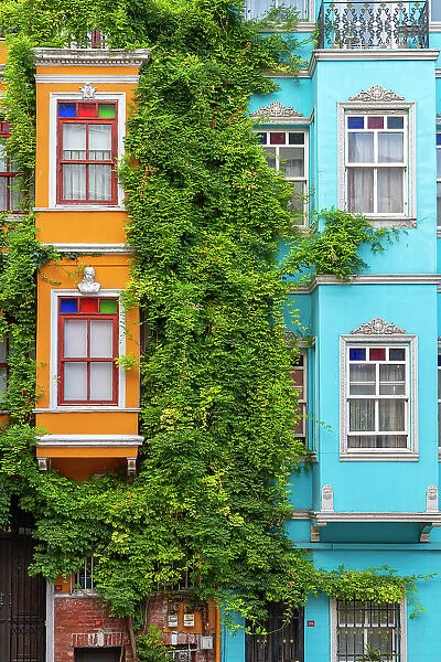 Detail of colorful houses in Balat, Fatih District, Istanbul Province, Turkey