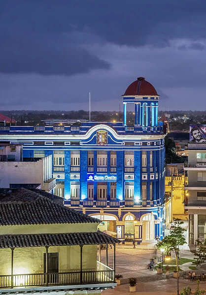Convention Center Santa Cecilia at dusk, elevated view, Camaguey, Camaguey Province, Cuba