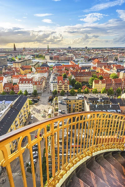 Copenhagen, Hovedstaden, Denmark. The golden staircase of the Church of Our Savior