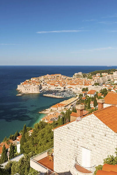 Croatia, Dalmatia, Dubrovnik, View of the old town from above