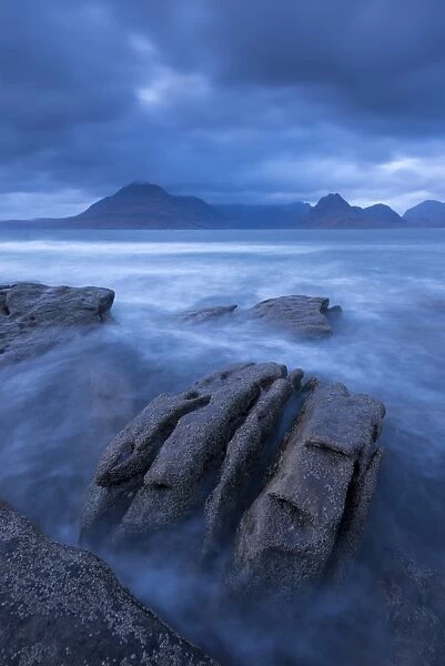 The Cuillin mountains from the shores of Elgol, Isle of Skye, Scotland. Winter (November)