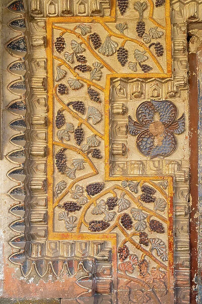 Detail of decoration on wall at entrance to Konstantin - Eleni Church, Mustafapasa, Urgup District, Nevsehir Province, Cappadocia, Central Anatolia Region, Turkey