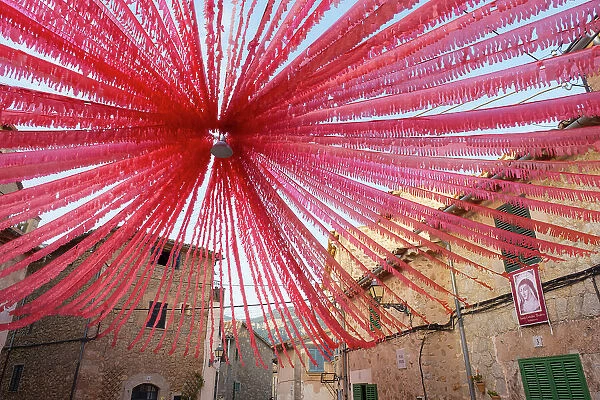Decorations for Catalina Tomas festival, Valldemossa, Serra de Tramuntana, Mallorca, Balearic Islands, Spain