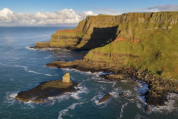 Dramatic cliffs near the Giant's Causeway on the Causeway Coast of County Antrim, Northern Ireland. Autumn (November) 2022