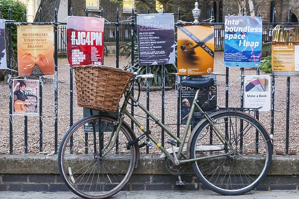 England, Cambridgeshire, Cambridge, Posters and Bicycle