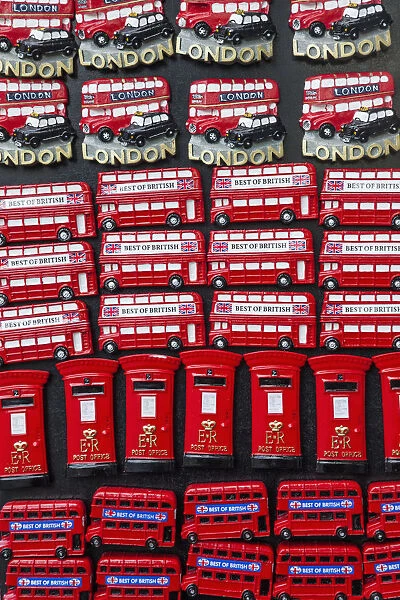 England, London, Portobello Road, Shop display of Souvenir Fridge Magnets