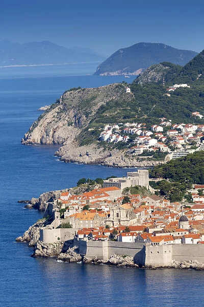 Europe, Croatia, Dalmatia, Dubrovnik, elevated view of the historic centre of town