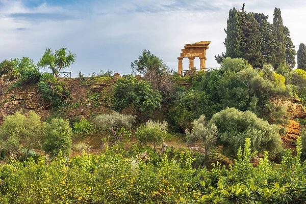 Europe, Italy, Sicily. Agrigento, the re-assembled remains of the temple of the Dioscuri