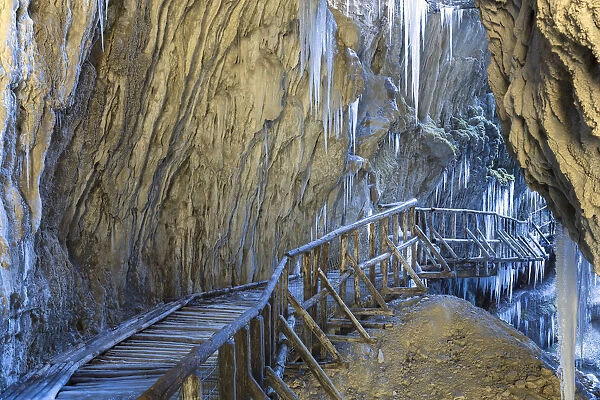 Europe, Italy, Veneto, Treviso, Fregona. The Caves of Caglieron in winter time
