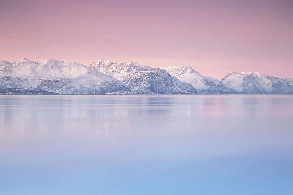 Europe, Norway, Troms: epic sunset over the Lyngen Alps
