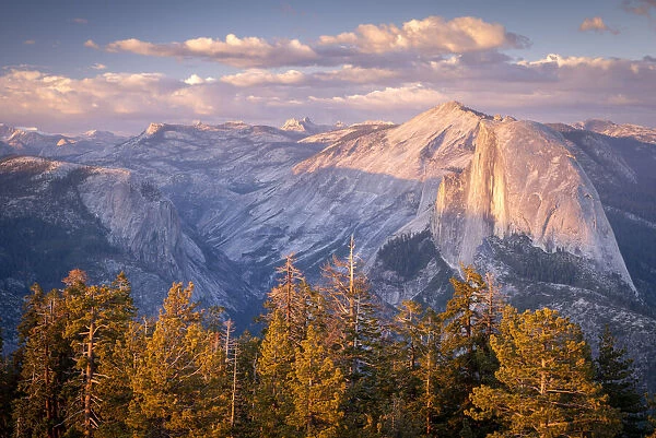 Evening light over Half Dome and Yosemite Valley from Sentinel Dome, Yosemite National Park, California, USA