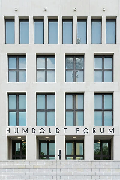 Facade of Humboldt Forum and TV tower reflecting in its windows, Museum Island, UNESCO, Mitte, Berlin, Germany