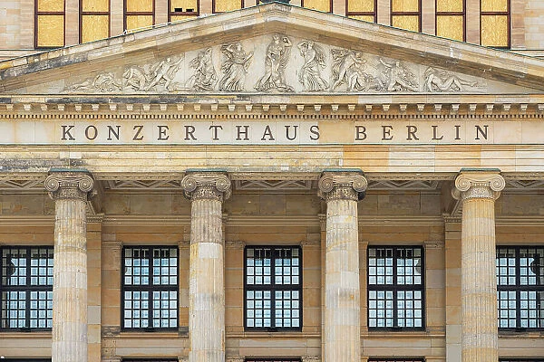 Detail of facade of Konzerthaus Berlin, Gendarmenmarkt square, Mitte, Berlin, Germany