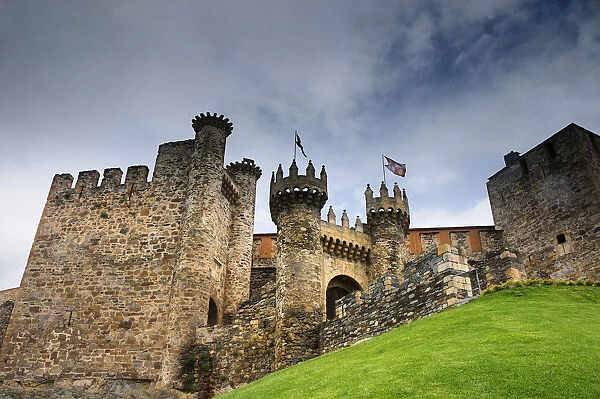 Facade of the Ponferrada templar castle, built in the 12th century. Castilla y Leon