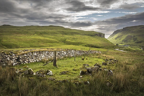 Field stone wall on the way to Talsiker Bay, Isle of Skye, Highlands, Scotland