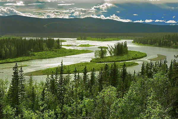 Five Fingers Rapids lookout on the Yukon River and the Dawson Range near Carmacks Yukon, Canada