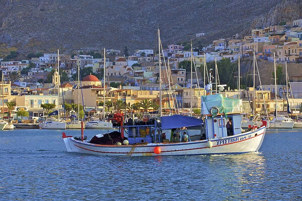 Fishing Boat In Harbour At Pothia, Kalymnos, Dodecanese, Greek Islands, Greece, Europe