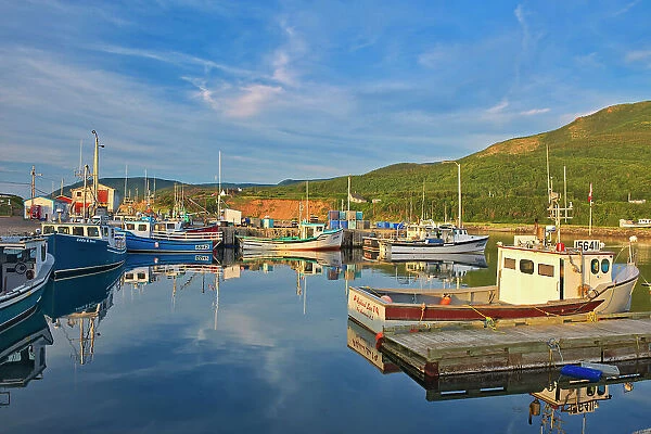Fishing boats in coastal village. Cape Breton Island. Cabot Trail. Pleasant Bay, Nova Scotia, Canada