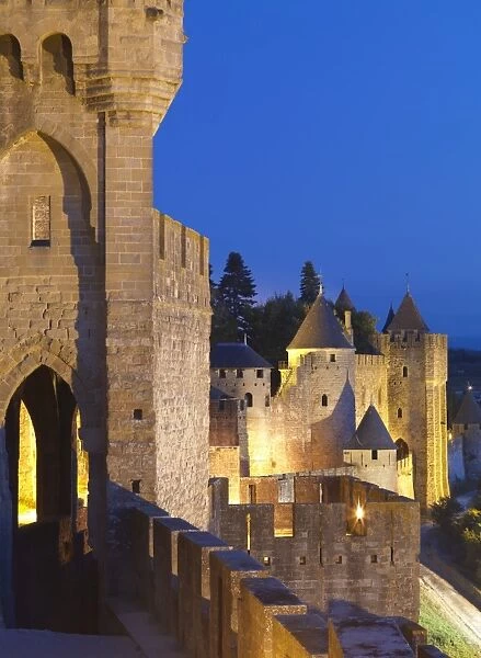France, Languedoc, Carcassonne, walled city at night