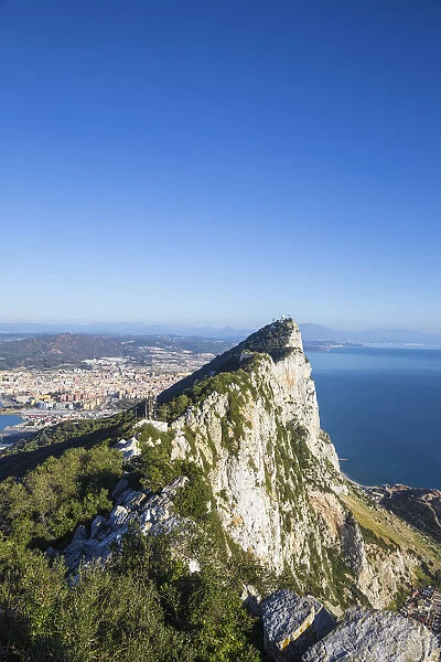 Gibraltar, View of Gibraltar rock, in the distance is the Gibraltar - Spanish border