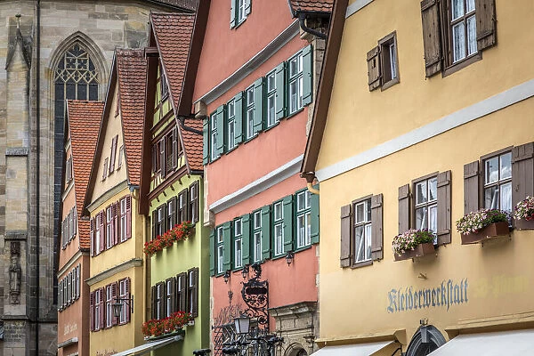 Historic houses on Altrathausplatz in the old town of Dinkelsbuhl, Middle Franconia, Bavaria, Germany