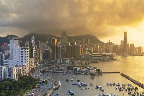 Hong Kong Island skyline at sunset, Hong Kong