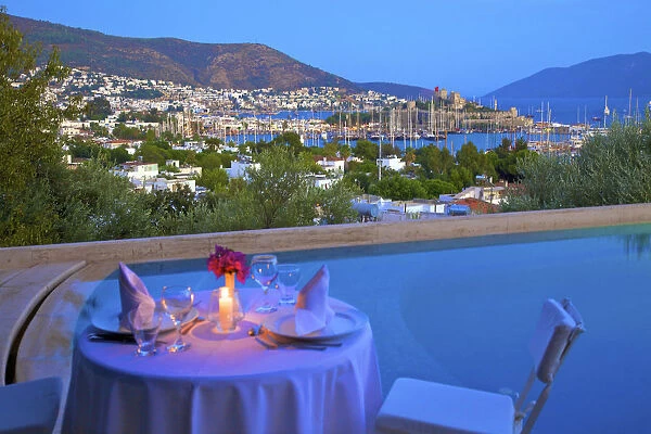 Hotel, Bodrum Harbour and The Castle of St. Peter, Bodrum, Bodrum Peninsula, Turkey