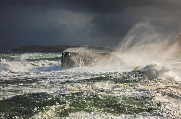 Hoyviksholmur hit by stormy ocean. Streymoy, Faroe Islands
