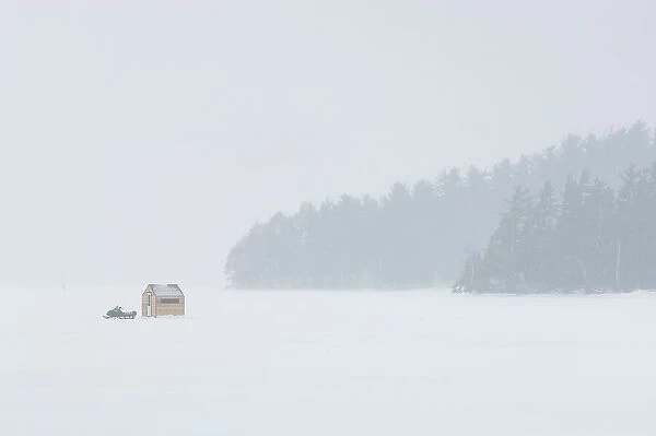 Ice fishing on Lake of Bays Near Baysville, Ontario, Canada