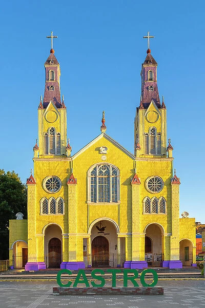 Iglesia de San Francisco Church at sunrise, Castro, UNESCO, Chiloe Island, Chiloe Province, Los Lagos Region, Chile