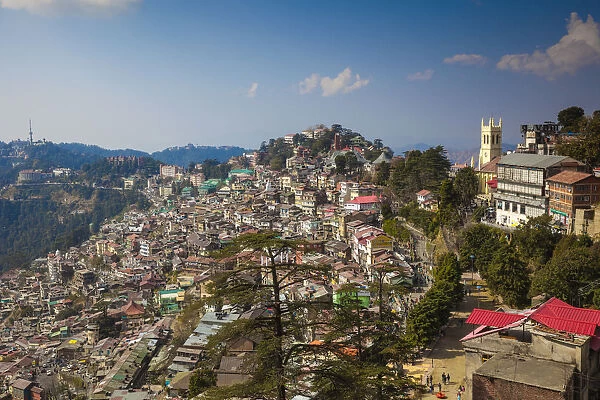 India, Himachal Pradesh, Shimla, View of The Ridge and Christ Church, The Mall