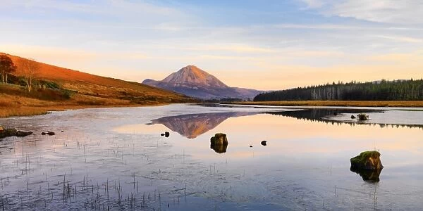 Ireland, Co. Donegal, Mount Errigal reflected in Clady river