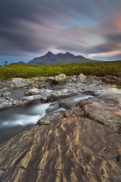 Isle of Skye, Scotland. The peaks of the Black Cuillin at sunset