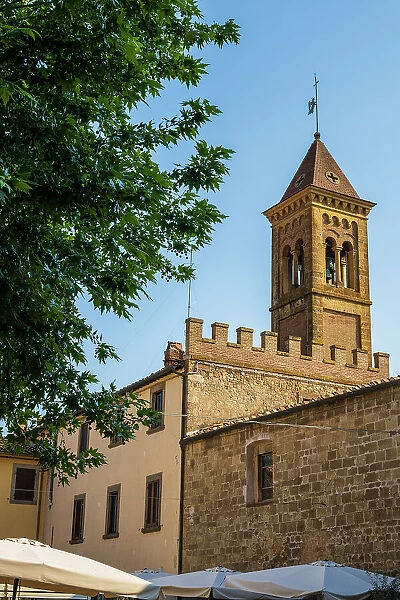 Italy, Tuscany. The bell tower of a church in Bolgheri