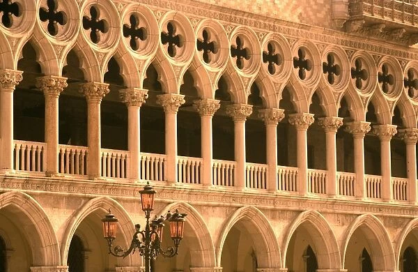 Italy, Veneto, Venice; Arches on the Palazzo Ducale, one of the main icons of Venice