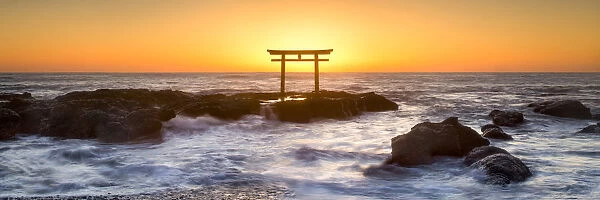 Japanese torii gate at the coast, Ibaraki, Oarai, Japan
