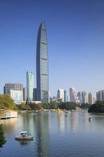 KK100 (KingKey 100) skyscraper and Lizhi Park, Shenzhen, Guangdong, China
