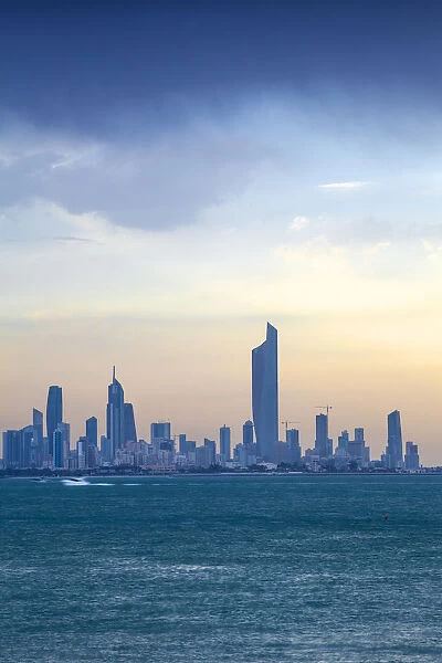 Kuwait, Kuwait City, Salmiya, Arabian Gulf and City skyline looking towards Al Hamra