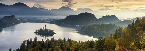 Lake Bled with Assumption of Marys Pilgrimage Church, Slovenia, Europe