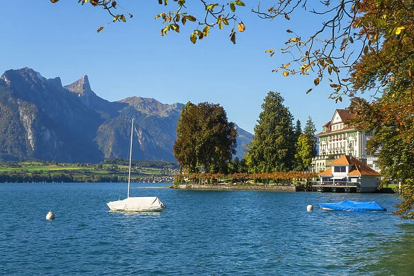 Lake Thun with Park Hotel Gunten and Stockhorn, Berner Oberland, Switzerland