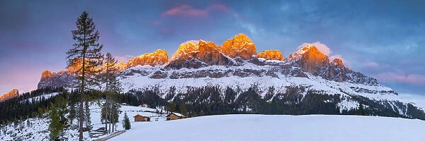 Last Light on Cantinaccio (Rosengarten) in Winter, Trentino, Dolomites, Italy